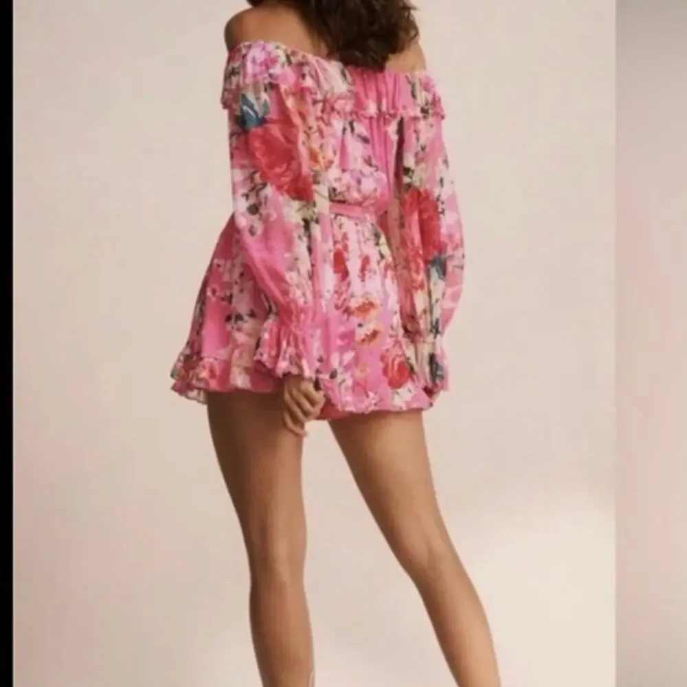 Hemant & Nandita Rosa Pink Floral Off Shoulder Romper Size S
